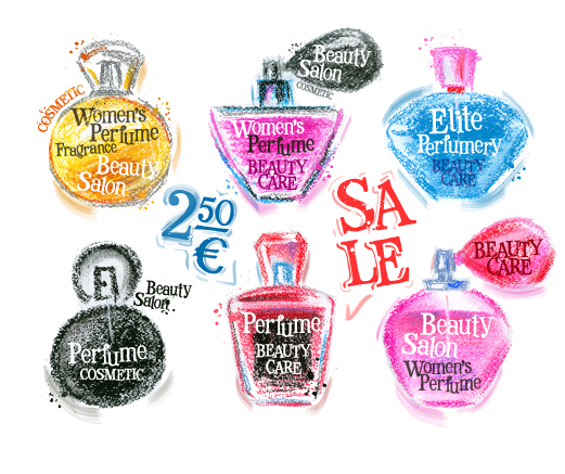 Women perfume hand drawn vector set