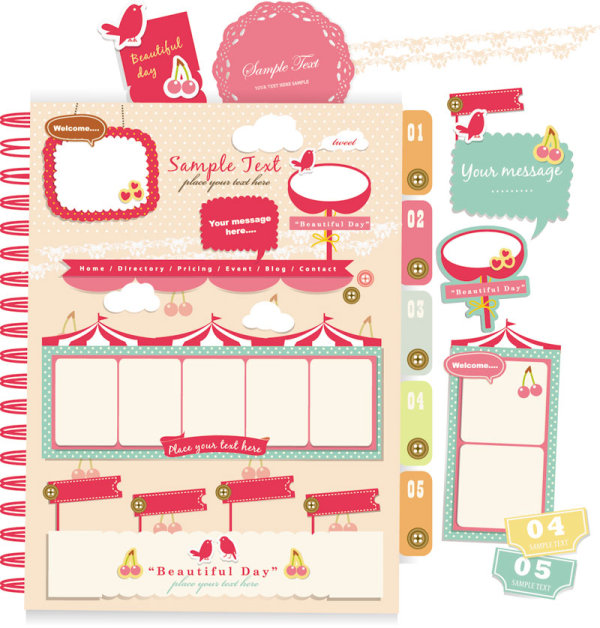 Set of cute Pink Label Stickers vector 04