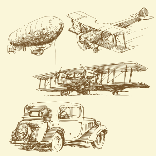 Hand drawn Retro transport elements vector 02