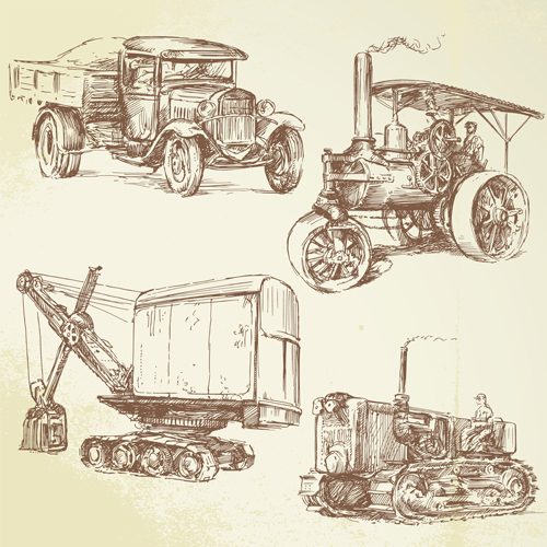 Hand drawn Retro transport elements vector 04