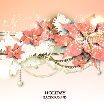 Pearls with flowers holiday background vector 02