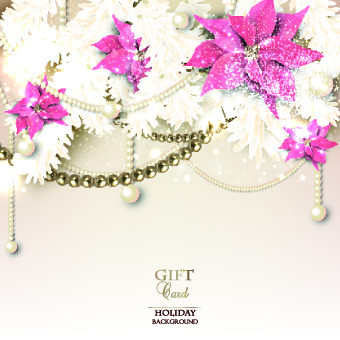 Pearls with flowers holiday background vector 04