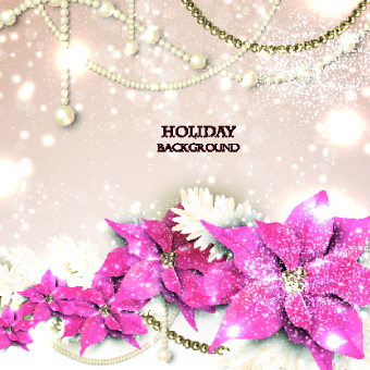 Pearls with flowers holiday background vector 05