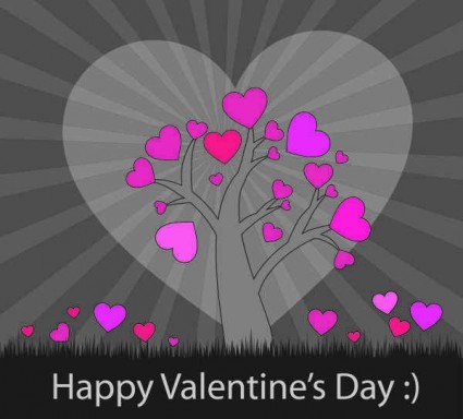 Tree with pink hearts background vector Tree with pink hearts background vector