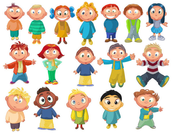 Set of Cute cartoon little Child vector 03