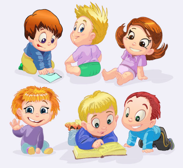 Set of Cute cartoon little Child vector 04