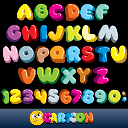 Cartoon alphabet with numbers colored vector