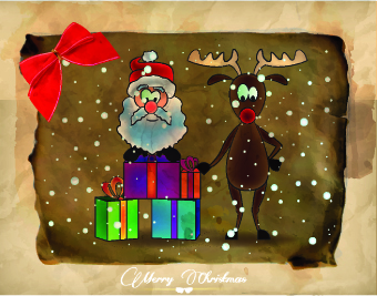 Vintage postcard Christmas and New Year elements vector 04