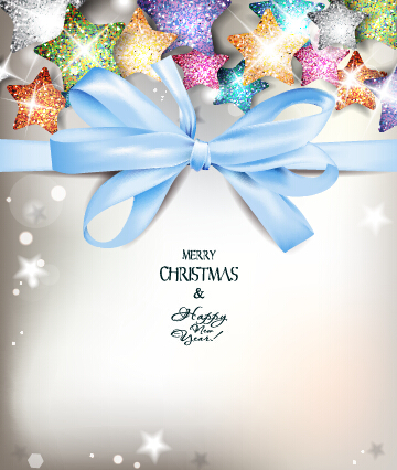 xmas colored bow blue background 