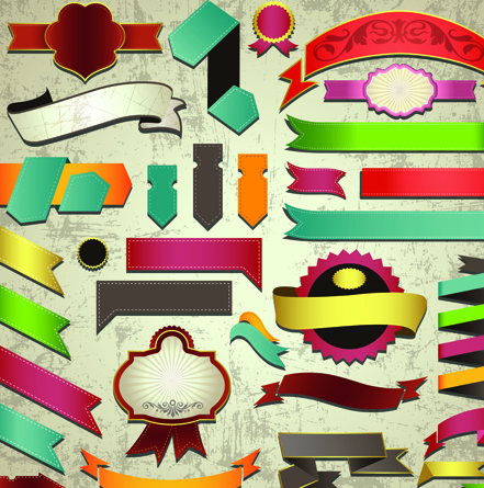 Different Retro ribbons labels mix vector set