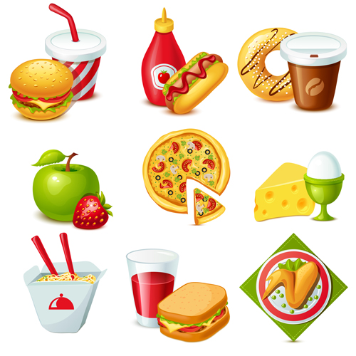 Fast food and drinks design vectors 02