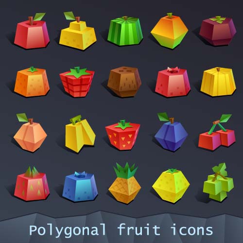 Geometric shapes fruit icons set