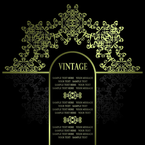 Golden Ornaments with Black Backgrounds vector 01