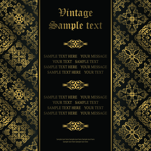 Golden Ornaments with Black Backgrounds vector 02