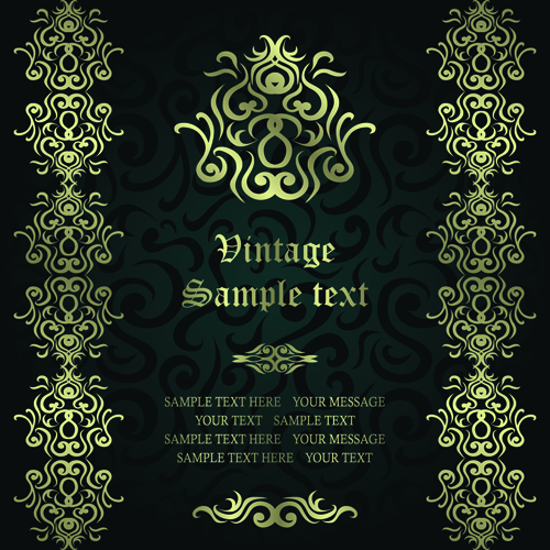 Golden Ornaments with Black Backgrounds vector 04