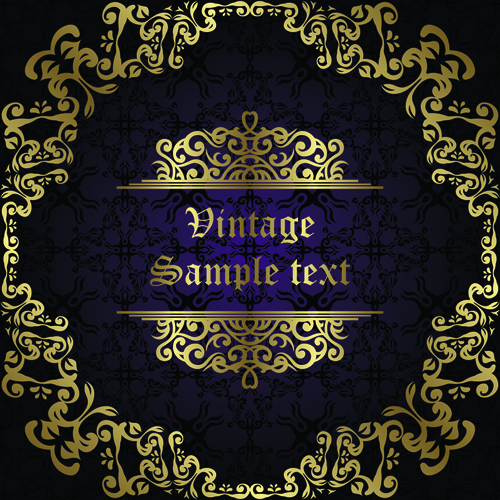 Golden Ornaments with Black Backgrounds vector 05