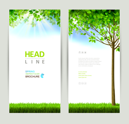 Green leaves with sunlight banners vector material 02
