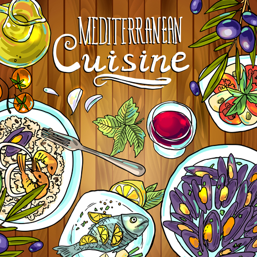 Hand drawn food vintage background art 01