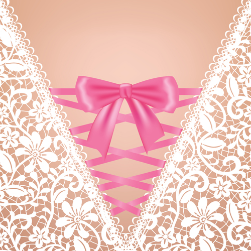 Ornate bow with lace background vector 02