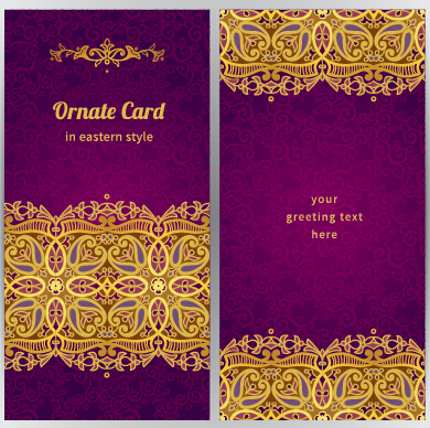 purple ornate greeting golden card 