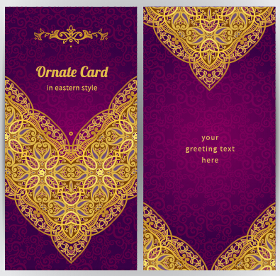 purple ornate greeting golden cards 