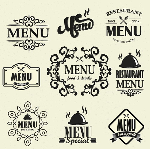 Restaurant menu labels vintage vector 03