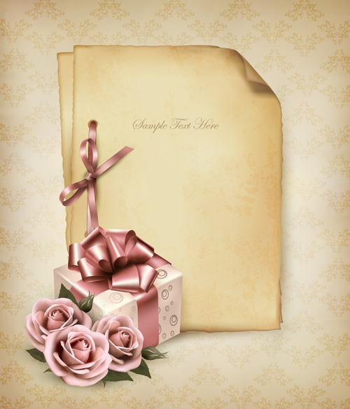 Roses and Vintage background vector 07