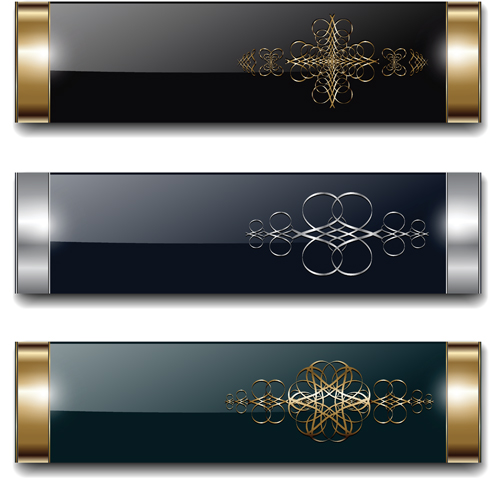 Shiny metal textured with ornament banner