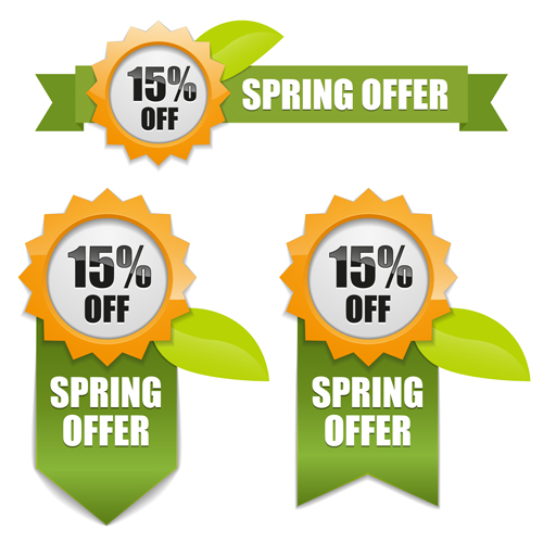 Shiny promo labels with ribbon vector graphics 01