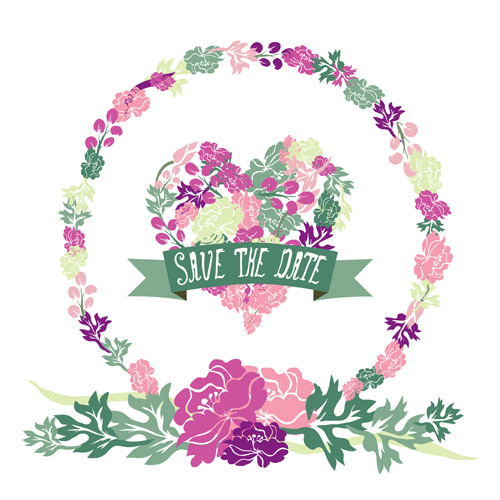 Vintage flower heart shaped and frames vector 05