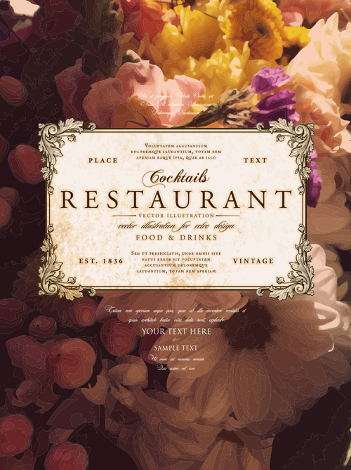 Vintage restaurant menu cover with flower blurs background vector 06 Vintage restaurant menu cover with flower blurs background vector 06