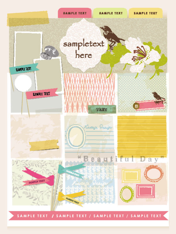 Set of cute Pink Label Stickers vector 02