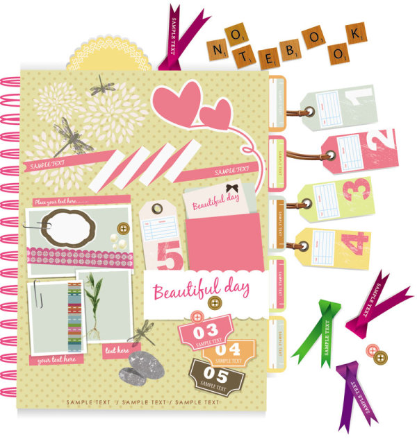 Set of cute Pink Label Stickers vector 03