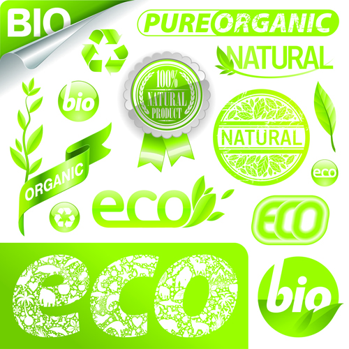 Set of Eco and Bio elements vector labels 02
