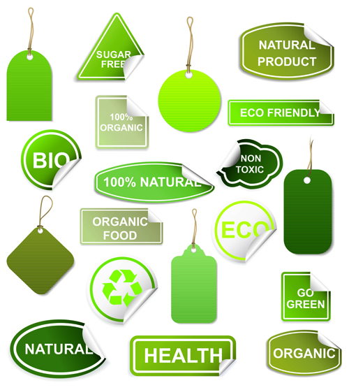 Set of Eco and Bio elements vector labels 04
