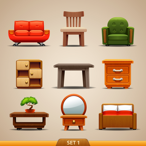 Shiny modern furniture icons vector 01