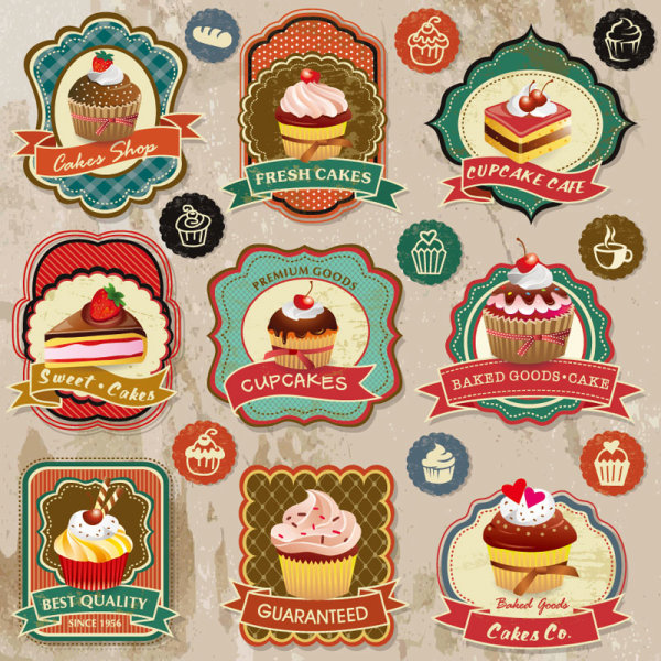 Different cupcakes elements label vector