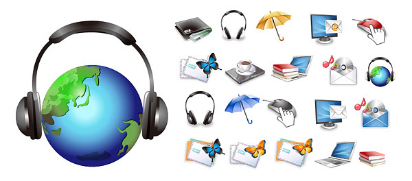wallet umbrellas notes notebook computer music mouse monitor mail envelope email earth earphone e-mail coffee CD butterfly books 
