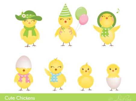 icons easter cute chickens 