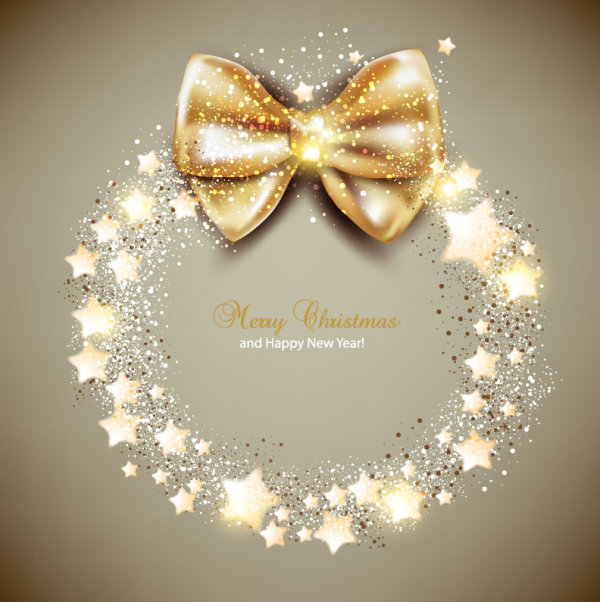 Ornate Christmas cards with Bow vector material 02