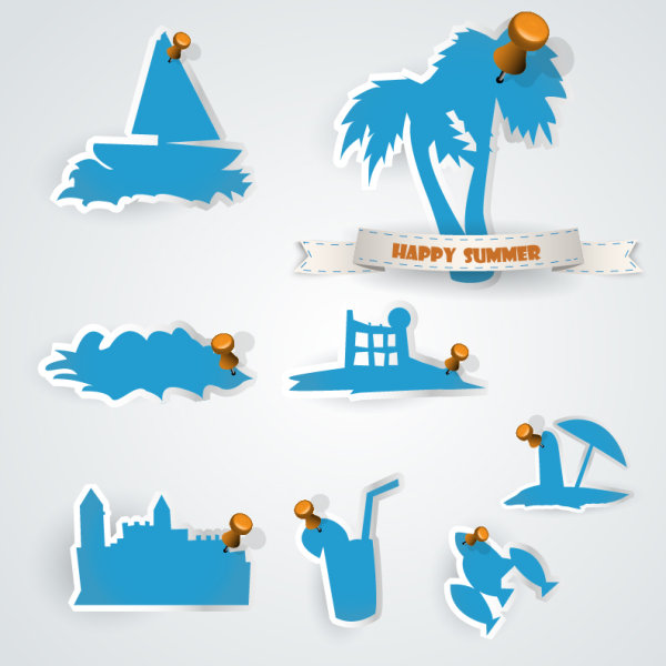 Set of blue Sticker design vector graphic 02