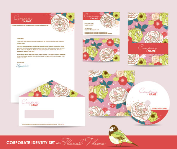 Set of Corporate Identity kit cover with flower vector 04