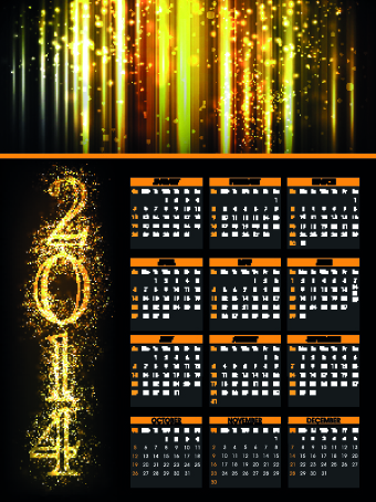 2014 Fireworks calendar vector