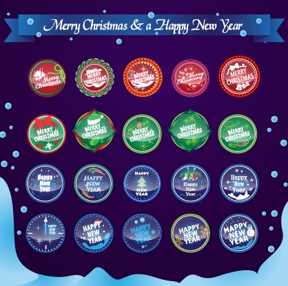 2014 Happy New Year Glass Button vector 01