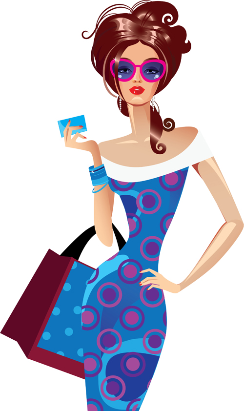 Beautiful shopping girls illustration vector 04
