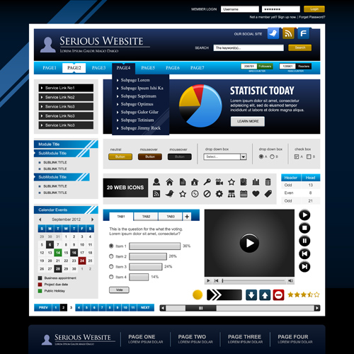 Blue with gray style website template vector 01 Blue with gray style website template vector 01