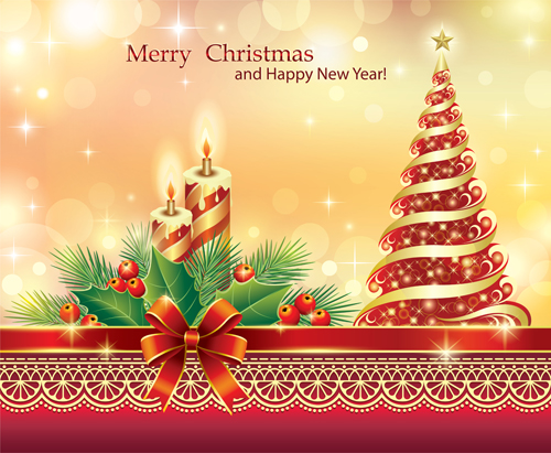 Christmas tree and candles vector background
