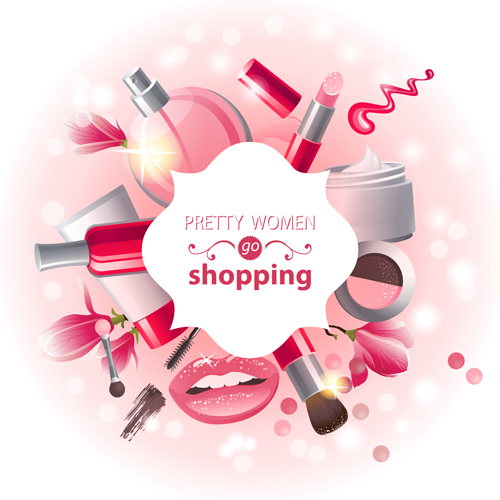 Cosmetic with beauty background vector 03