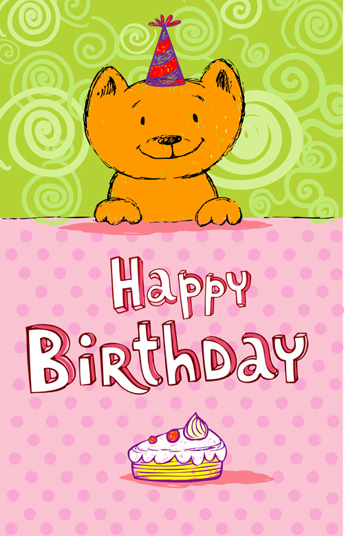 ay cards creative vector material 01 Cute cat birthday cards creative vector material 01