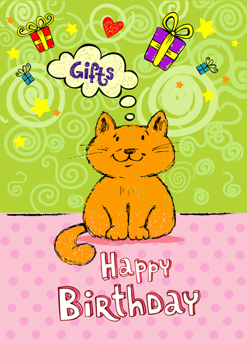 vector material cute cat cute creative car birthday cards birthday 